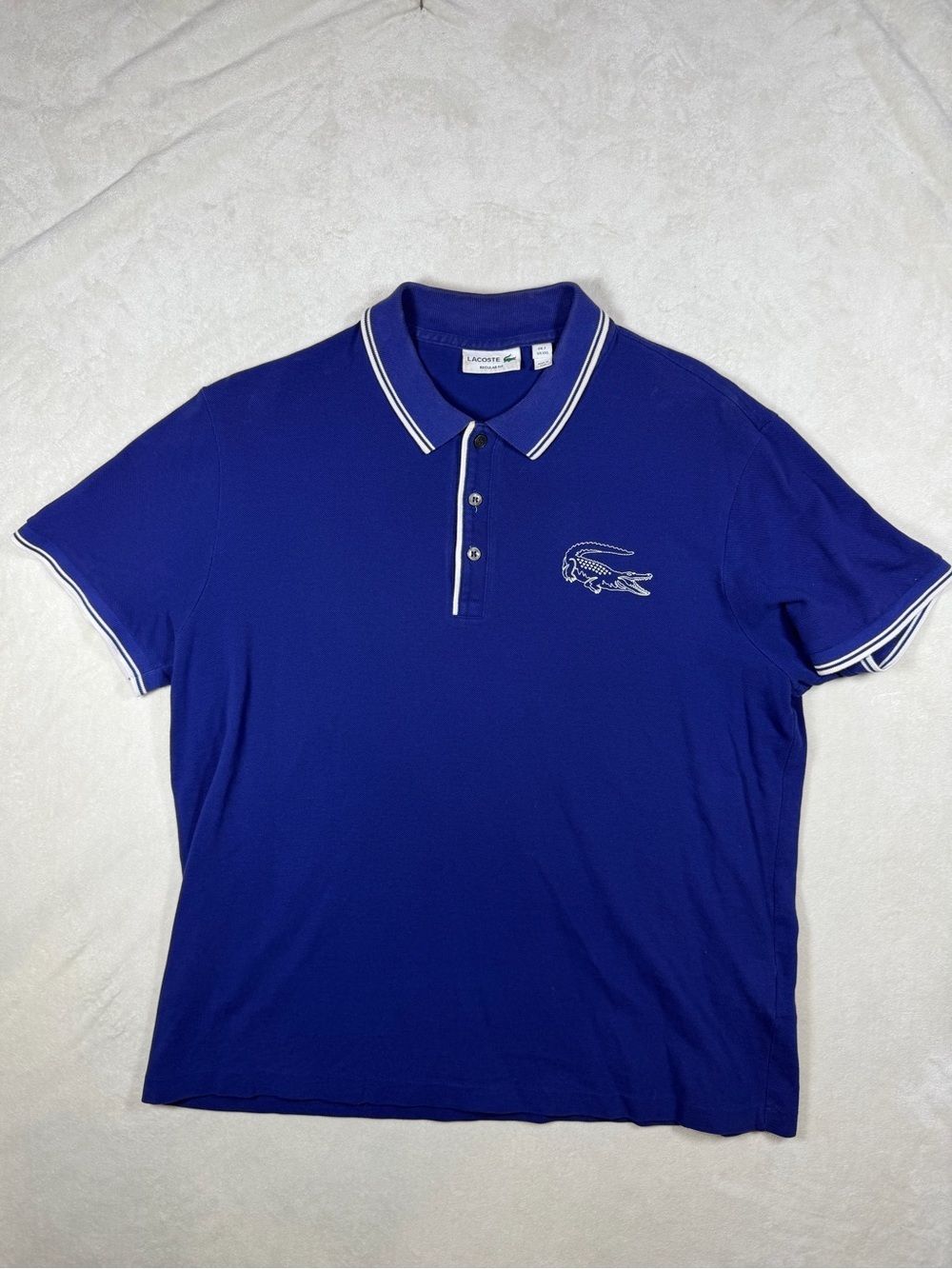 Lacoste XXL Large Alligator Logo Men’s Cobalt Blue Pique Polo with White Trim